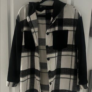 SHEIN Black and White Plaid Jacket
